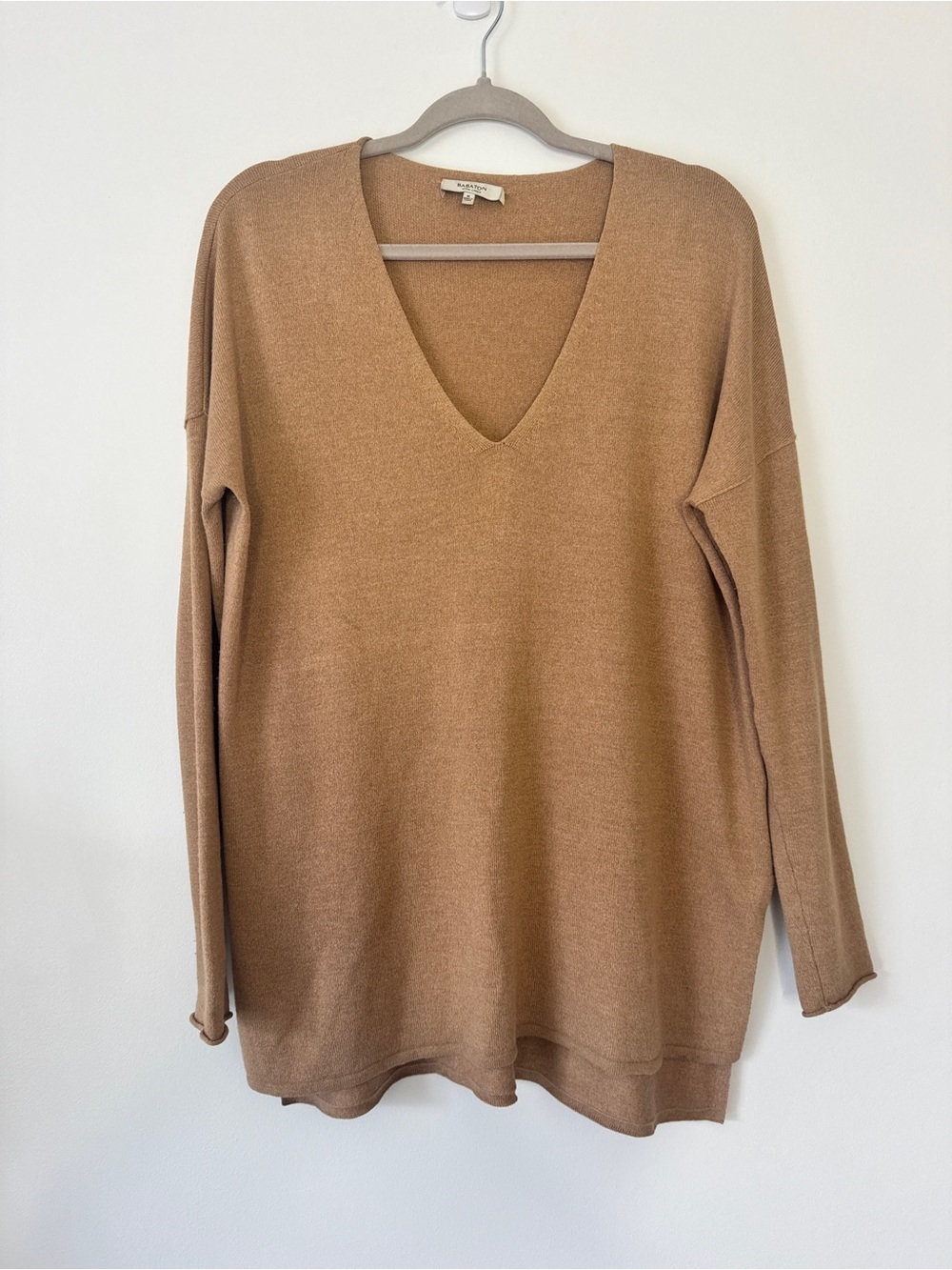 Aritizia Babaton Linen Baylor Sweater Long Sleeve Wool Blend Tan Sz M - Picture 2 of 16